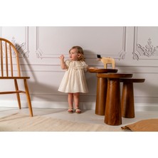 NoyNoy Baby Ekru Dantel Detaylı Nakışlı Bebek Elbisesi ve Saç Bandı Seti - Bebek Giyim Mevlüt Kıyafeti 9-36 Ay