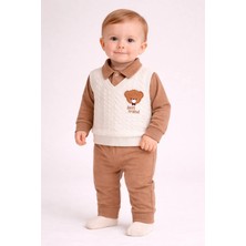 Dinamik çocuk Erkek Bebek 2'li Takım Kapitone Süveter Görünümlü Ayıcık Nakışlı Alt Üst Takım (3-12 Ay)