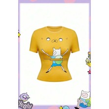 Sarı Adventure Time Fin And Jack Y2K Kısa Kollu T-Shirt