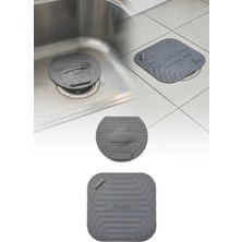 Omilife 2'li Gri Silikon Gider Kapağı ve Evye Süzgeci Koku Önleyici Banyo Mutfak Set 14.5 cm