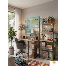 Ayz Vien 2 Raflı Çalışma Masası 5 Raflı Kitaplık Monitör Yükseltici Set Kitaplıklı Ofis Masası Siyah-Çam