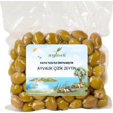 Zeytinseli Ayvalık Cinsi Yeşil Çizik Zeytin Kaya Tuzlu 1 kg