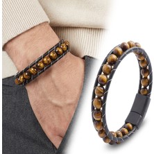 Fm Kaplan Gözü Doğaltaşlı Deri Bileklik 31832B2D8M11