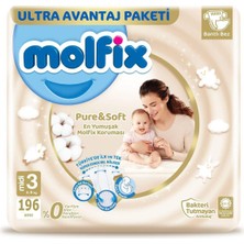 Molfix Bantlı Bebek Bezi 3 Beden Midi 4-9 kg Ultra Fırsat Paketi 196 Adet Yumuşak Koruma