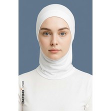 NF ND ENEFENDİ Boyunluklu Spor Bone | Beyaz Tesettür Hijab • Geçmeli Hazır Bone • Rahat ve Şık Penye Kullanım