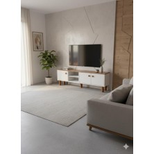 Kzy Mobilya Sezer Modern Tasarımlı 3 Kapaklı TV Ünitesi 160 cm Beyaz - Meşe Renkli Salon Mobilyası