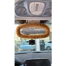 Pileli Store Peluş Dikiz Ayna Kılıfı Süs Kahverengi