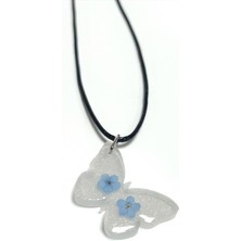 Zero Land Drnds Unutma Beni Çiçeği Kelebek Epoksi Kolye-Beyaz