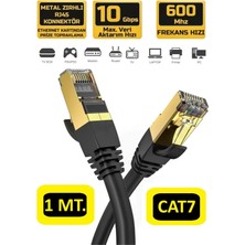 Zeyar Teknoloji Cat 7 Ethernet Kablosu 1 Metre 10 Gigabit/s 600 Mhz Premium RJ45 Metal Zırhlı Konnektör