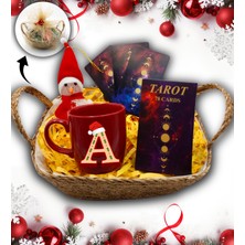 As Gift Hasır Sepetli Tarot Kartları & Kişiye Özel Kırmızı Kupa & Kardan Adam Hediye Seti