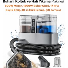 Qasul Buharlı Koltuk ve Halı Yıkama Makinesi 600W Motor, 1800W Buhar Gücü, 17 Kpa Güçlü Emiş, 30 Sn Hızlı Isınma, Çift Su Tanklı