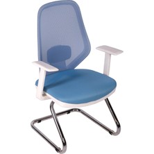 Ofisbazaar Dali Beyaz Fileli Misafir Koltuğu | Ergonomik Toplantı ve Bekleme Koltuğu Açık Mavi