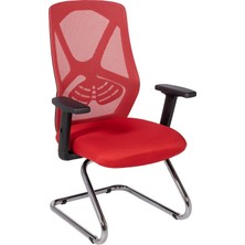 Ofisbazaar Dolphin Siyah Fileli Misafir Koltuğu | Ergonomik Toplantı ve Bekleme Koltuğu Kırmızı