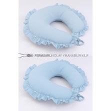 Jaju Baby Bebe Mavi Fırfırlı Emzirme & Destek Yastığı – Fermuarlı, Yıkanabilir Kılıf | %100 Pamuk