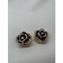 Taşlı Çiçek Siyah Cufflink (Düğme Broşu)