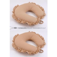 Jaju Baby Kahve Fırfırlı Emzirme & Destek Yastığı – Fermuarlı, Yıkanabilir Kılıf | %100 Pamuk