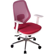 Ofisbazaar Dali Beyaz Fileli Çalışma Koltuğu | Ergonomik Şef ve Toplantı Koltuğu Pembe