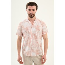 MCR Yaprak Desenli Slim Fit Apaç Yaka Kısa Kollu Erkek Gömlek