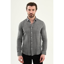 MCR Düz Slim Fit Uzun Kollu %100 Pamuk Erkek Gömlek