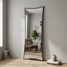 Aypars Atölye Modern Kavisli Boy Aynası 40X120 cm – Dalgalı Formlu Minimalist Dekoratif Siyah Duvar Aynası