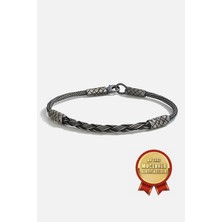Meks Jewels 925 Ayar Gümüş Kazaz El Işi Siyah Oksitli Sarmal Erkek Bilekliği