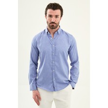 MCR Çizgili Slim Fit Dik Yakalı Uzun Kollu Erkek Gömlek