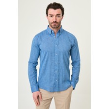 MCR Düz Slim Fit Yakası Düğmeli Keten Erkek Gömlek