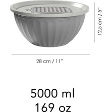 Meleni Home 4 Parça Rendeli Saklama Kabı - 5 Lt Büyük Boy Çok Amaçlı Kapaklı Çırpma Karıştırma Kabı Gri