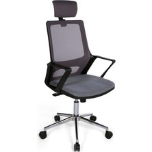 Ofisbazaar Lizz Gri Fileli Yönetici Koltuğu | Ergonomik Başlıklı Ofis Koltuğu Gri