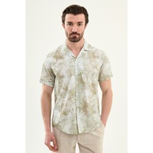 MCR Yaprak Desenli Slim Fit Apaç Yaka Kısa Kollu Erkek Gömlek