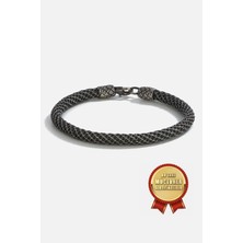 Meks Jewels 925 Ayar Gümüş Kazaz El Işi Siyah Oksitli Silindir Erkek Bileklik