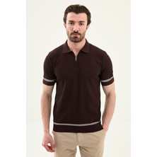 MCR Çizgi Detaylı Slim Fit Polo Yaka Fermuarlı Erkek Triko T-Shirt
