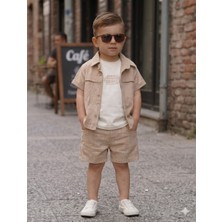 Titimix Erkek Çocuk Kamuflaj Nakış Ceket T-Shirt Şort Takım