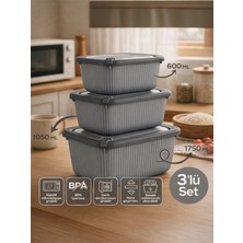 Nesto Home 3'lü Mikrodalgaya Girebilen Dikdörtgen Kapaklı Saklama Kabı Bpa Içermez Dondurucu Uyumlu