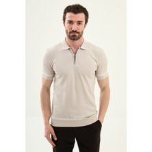 MCR Çizgi Detaylı Slim Fit Polo Yaka Fermuarlı Erkek Triko T-Shirt