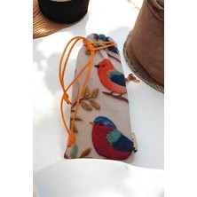 Pirene Arts Bird Tale Bağcıklı Gözlük Kılıfı – El Yapımı Kumaş, Yumuşak Astarlı Koruyucu Kılıf