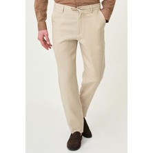 MCR Düz Slim Fit Ipli Beli Lastikli %100 Keten Erkek Pantolon