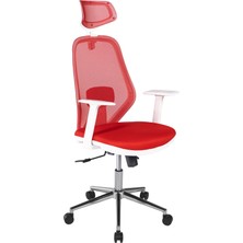 Ofisbazaar Dali Beyaz Fileli Yönetici Koltuğu | Ergonomik Başlıklı Ofis Koltuğu Kırmızı