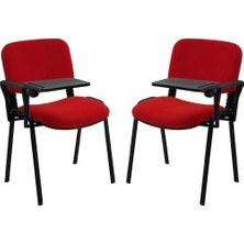 Ofisbazaar Form 2'li Yazı Tablalı Kolçaklı Sandalye – Toplantı, Eğitim ve Seminer Koltuğu (Kırmızı Kumaş) Kırmızı