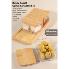 Meleni Home 4 Parça Bambu Kapaklı Kahvaltı Saklama Kabı - Tepsili Vakum Kapaklı Hava Almaz Kahvaltılık Set 250ML