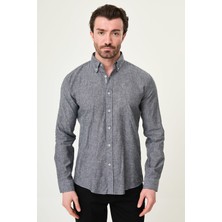 MCR Düz Slim Fit Yakası Düğmeli Keten Erkek Gömlek