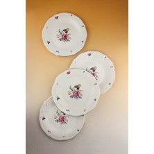 Bursa Porselen Dekor Pembe Gül Altın Yaldızlı 4 Parça Porselen Servis Tabağı