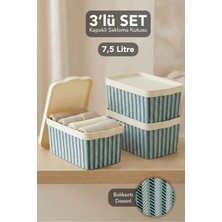 Meleni Home 3'lü Kapaklı Saklama Kutusu - Dekoratif Desenli Çok Amaçlı Dolap Içi Düzenleyici Organizer Kutu