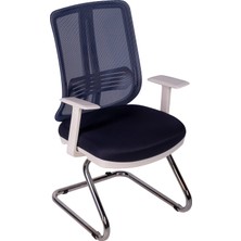 Ofisbazaar Up Beyaz Fileli Misafir Koltuğu | Ergonomik Toplantı ve Bekleme Koltuğu Lacivert