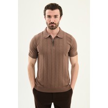 MCR Desenli Slim Fit Polo Yaka Fermuarlı Erkek Triko T-Shirt