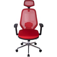 Ofisbazaar Dali Fileli Yönetici Koltuğu | Ergonomik Başlıklı Ofis Koltuğu Kırmızı