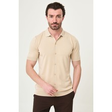 MCR Düz Slim Fit Kısa Kollu Erkek Triko Gömlek