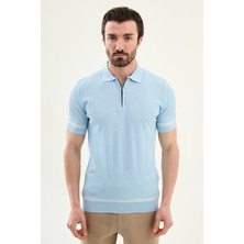 MCR Çizgi Detaylı Slim Fit Polo Yaka Fermuarlı Erkek Triko T-Shirt