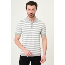 MCR Çizgili Slim Fit Polo Yaka Erkek Triko T-Shirt
