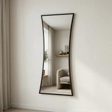 Aypars Atölye Modern Siyah Çerçeveli Boy Aynası 40X120 cm – Kavisli Minimalist Dekoratif Duvar Aynası